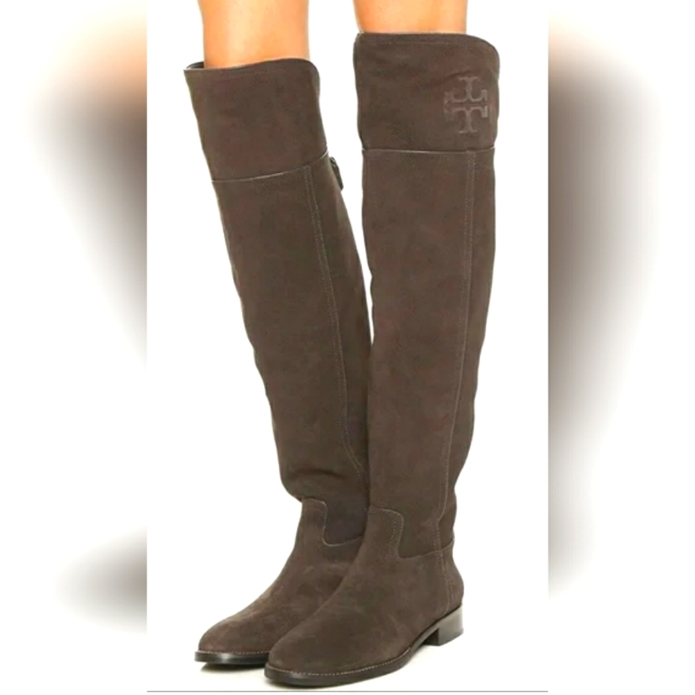 Tory Burch Simone Cafe Brown over-the-knee split suede boots